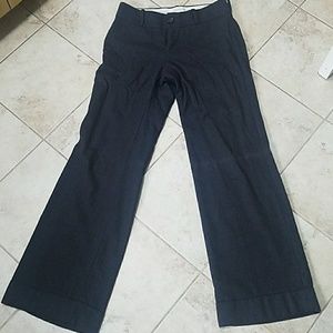 Gray wool wide leg trousers.